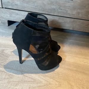 Black Suede Mesh Platform Stilettos